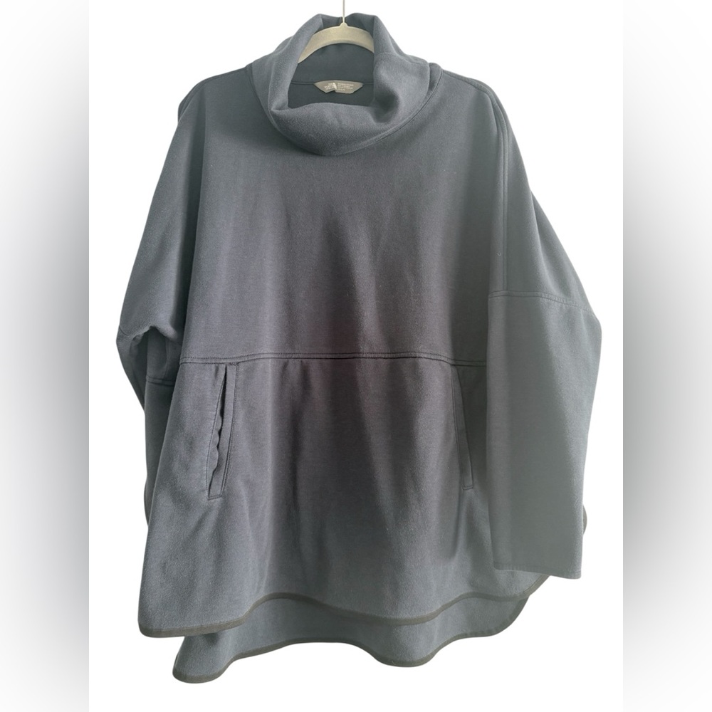 The North Face Cozy Slacker Poncho Pullover Sweatshirt Cow Neck Size L Navy Blue